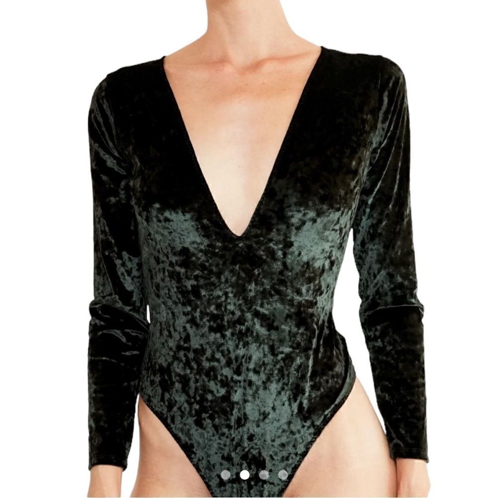 Victoria Secret Emerald Green/Black Velvet Body Suit. Size M/L.